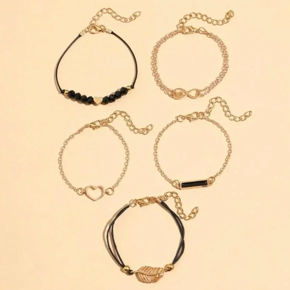 5pcs Heart & Leaf Decor Bracelet For Women Jewelry Gift Wedding Party En… - Picture 3 of 4